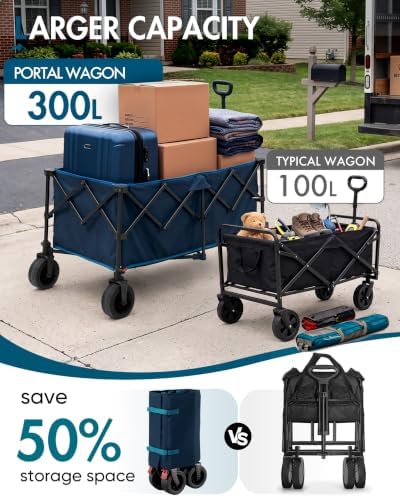 Portal Ultra Compact Folding Wagon Cart with Brakes, 300L Large Cart - Image 6