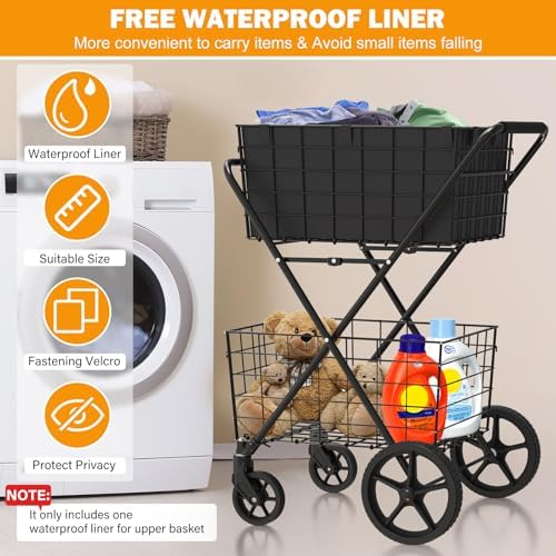 2-Tier Collapsible 400Lbs Heavy Duty Shopping Cart for Groceries - Image 6