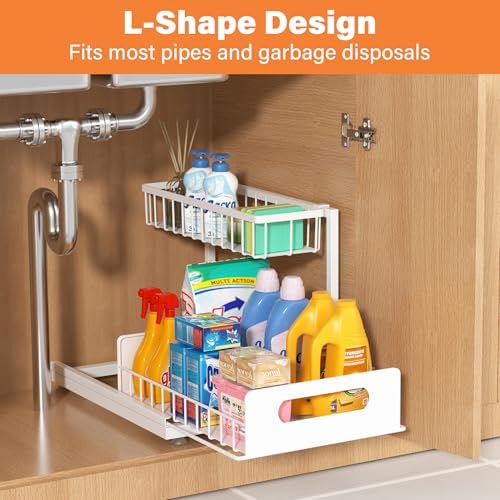 Under Sink Organizer 2 Tier, Pull Out Drawer Slides Under Sink Storage for Bathroom Kitchen,Multi-Purpose Drawer Under Cabinet Organizer for Cleaning Supplies (White, 1 Pack) - Image 4