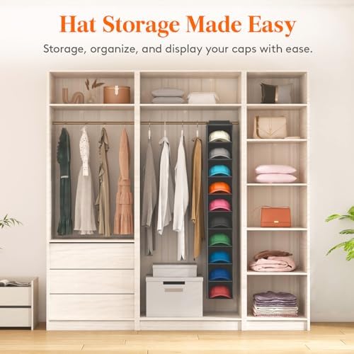 Lifewit 10 Section Hanging Hat Organizer for Baseball Caps, Black, 1 Pack - Image 3