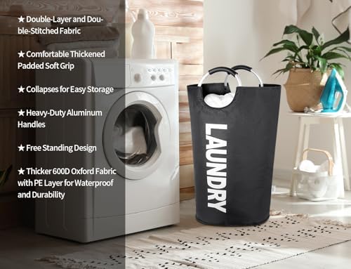 2-Pack XXL Laundry Basket, Big Laundry Hamper Bag with Handles, 130L Black - Image 2