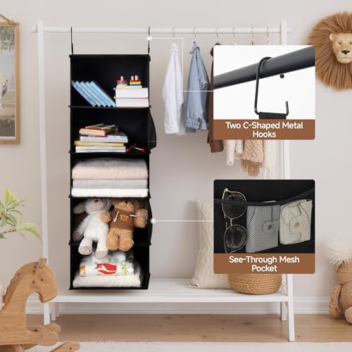 StorageWorks Hanging Closet Organizer for Small Closets, 5 Shelf | Add More Storage to Small Closets with 5 Reinforced Shelves, Perfect for Bedroom, Dorm and RV, Black - Image 5