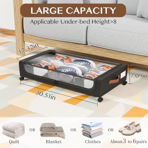 Under Bed Storage with Wheels, UnderBed Storage Containers with Clear Lid and Handles, XXL 60L Under the Bed Storage Bins Drawers for Clothes,Blankets,Shoes,Books (BLACK, 2 PACK) - Image 3