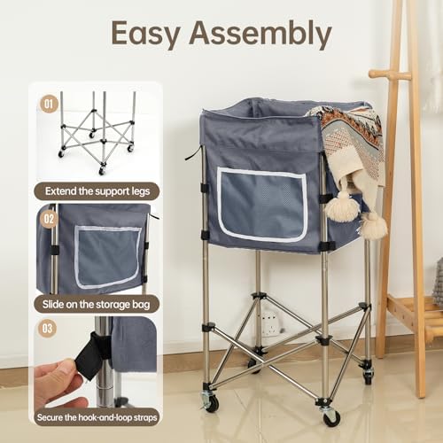 Laundry Basket with Wheels, 35.9" No-Bend Rolling Hamper, Grey - Image 5