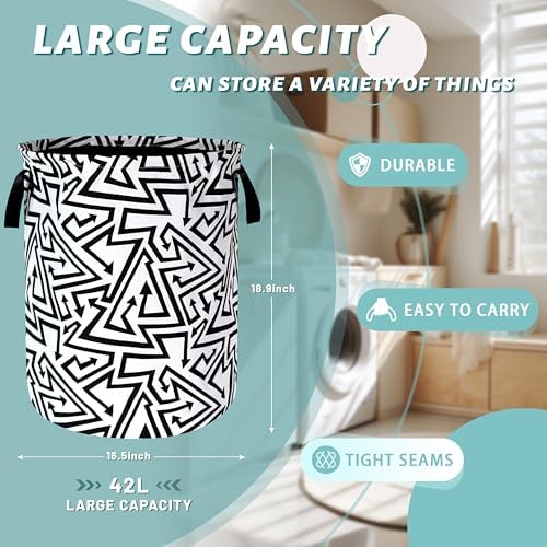 Abstract Arrow Laundry Basket Oxford Cloth Foldable Hamper 18.9x16.5In - Image 2