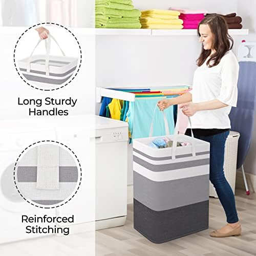 StorageRight Large Collapsible Laundry Basket Hamper with Easy Carry Handles，Freestanding Clothes Hampers for Laundry, Bedroom, Dorm, Towels, Toys, 75L, Gradient Grey (Pack of 2) - Image 4