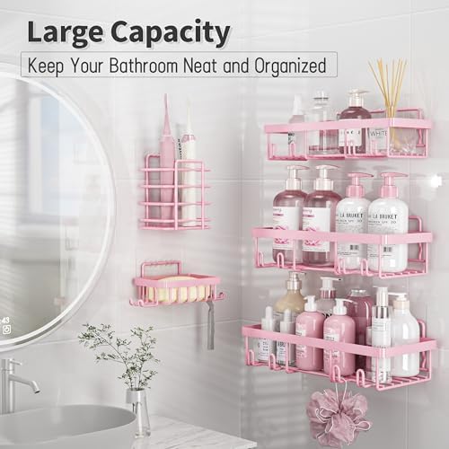 Liuoud 5 Pack Shower Caddy for Inside Shower, Pink Bathroom Decor Set - Image 2