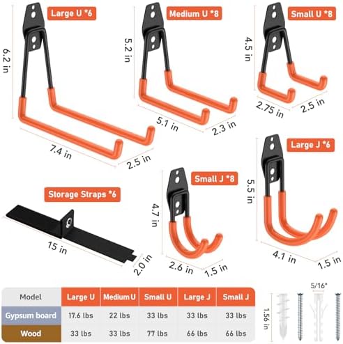 Garage Hooks, Anti-Slip Heavy Duty Wall Mount Hooks, 42-Pack - Image 2