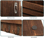 Mail Organizer Wall Mount with 4 Key Hooks, Rustic Wooden Hanging Mail Sorter Farmhouse Key Holder for Wall Decoration, 2-Slot Wall File and Magazines Bill Letter Holder (Brown) - Image 3
