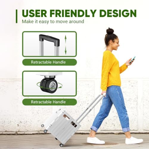 Folding Utility Cart, Portable Rolling Crate Handcart Collapsible Shopping Trolley with Lid, Foldable Tool Box Basket with 4 Rotate Wheels for Grocery, Office, Luggage, School - White - Image 5