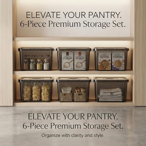 6 Quart Stackable Plastic Storage Bins with Lids, 6 Pack Clear Black Small Organizer Boxes with Latches for Bathroom, Pantry, Office Desk and Small Item Storage - Image 5