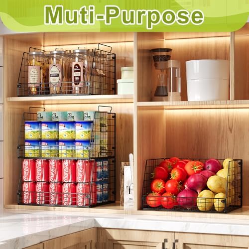 4 Pack XXL Stackable Wire Storage Basket, Extra Large Capacity Pantry Organizer and Storage, Muti-Purpose for Vegetable Fruit Basket & Can Organizer & Snack Rack & Metal Pantry Bin - Image 6
