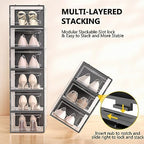 12 Pack X-Large Stackable Clear Plastic Shoe Storage Boxes Organizer, Black - Image 3