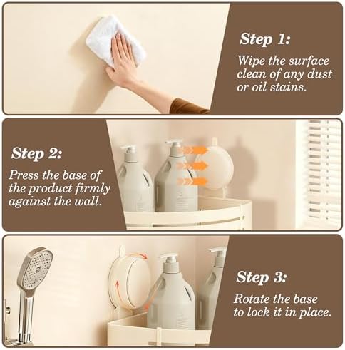 Corner Shower Caddy Bathroom Organizer（2-Pack Cream White）,No-Drilling Aluminum Suction Cup Corner Shower Shelf with Towel Bar & Hooks,Detachable and Reusable Bathroom and Kitchen Storage - Image 3