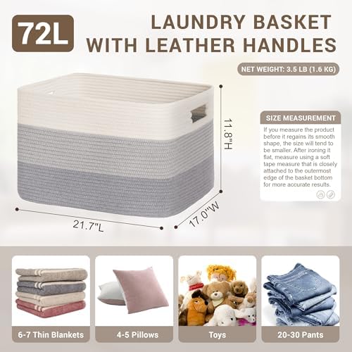 72L Large Woven Laundry Basket Hamper with Handles, Gradient Grey - Image 2