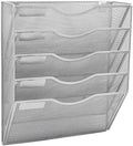 EASEPRES 5 Pocket Mesh Hanging Wall File Organizer, Wall Mounted Mail Paper Document Folder Holder, Clipboard Storage Organization Magazine Rack with Nametag Label for Office Home School, Silver by EASEPRES