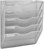 EASEPRES 5 Pocket Mesh Hanging Wall File Organizer, Wall Mounted Mail Paper Document Folder Holder, Clipboard Storage Organization Magazine Rack with Nametag Label for Office Home School, Silver by EASEPRES