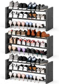 3 Pack 3 Tier Shoe Shelf For Closet, 17"-30" Adjustable Hanging Shoe Rack, Wall Mounted Shoe Rack Holds 36 Pairs, Small Wall Shoe Storage Organizer for Garage, Entryway, Hallway, Bedroom (Black) by HomeOrganizerandStorage