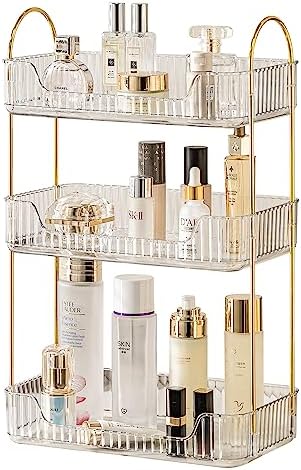 Akinbas 3 Tier Bathroom Organizer Countertop Makeup Perfume Tray Skincare Organizer for Bathroom Dresser Vanity (White) by AKINBAS