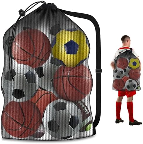 Extra Large Mesh Ball Bag, Heavy Duty 40"x30" Hold 10-12 Soccer Basketball by Hoiny
