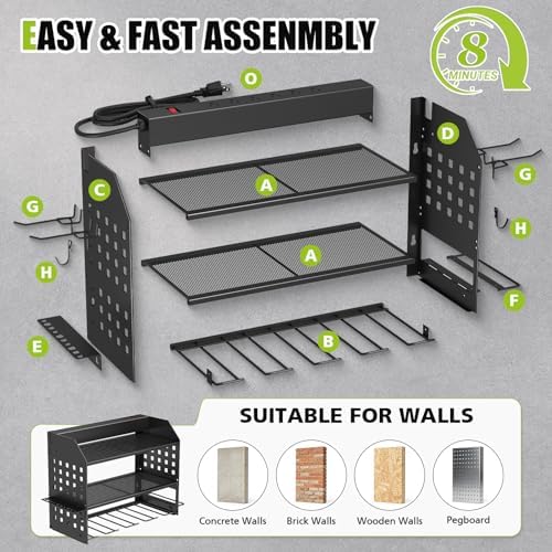 SUNALLY Power Tool Organizer Wall Mount with Charging Station,3 Layer,Black - Image 4