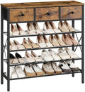 YATINEY 5-Tier Shoe Rack with 3 Drawers, Metal Shoe Organizer for 20 Pairs with Storage Shelves and Wooden Top, for Entryway, Hallway, Foyer, Closet, Rustic Brown and Black SS35BR by Yatiney