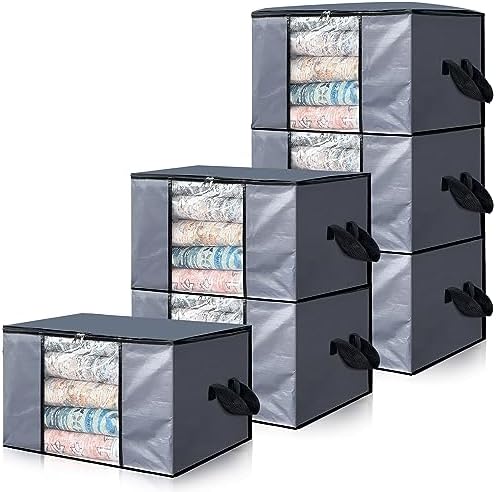 Cosy Family 6 Pack 90L Heavy Duty Extra Large Moving Bags with Reinforced Handle - Strong Handles & Zippers, Storage Totes For Space Saving, Fold Flat, Alternative to Moving Box, Grey by Cosy+Family