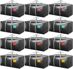 12 Pack Moving Bags with Full-Open Side Zipper, Extra Large 93L Heavy Duty Waterproof Foldable Storage Totes for College Dorm, Moving & Home Organization Gray by RMOHRO