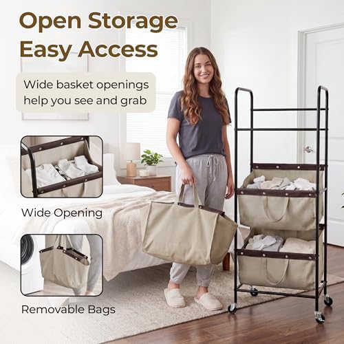 GRANNY SAYS 3 Tiered Laundry Sorter, Narrow Hamper Cart with Wheels - Image 4