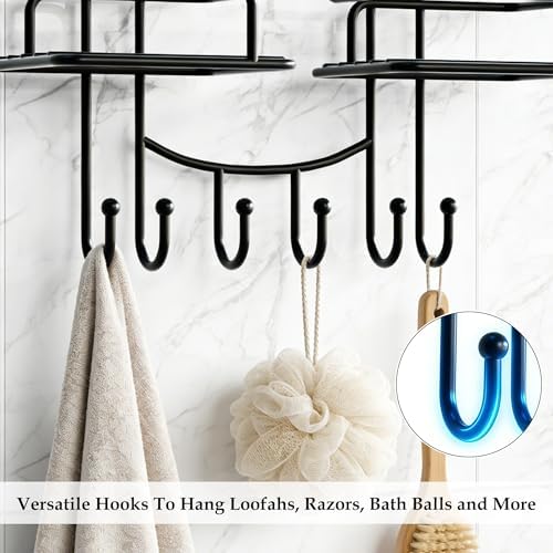 SRIWATANA Shower Caddy Hanging, Shower Organizer with Razor Hooks, Black - Image 5
