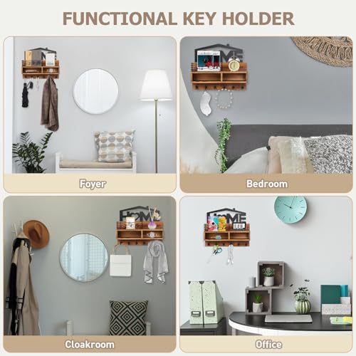 VIS'V Key Holder Wall Mount, Decorative Wood Mail and Key Organizer, Brown - Image 7