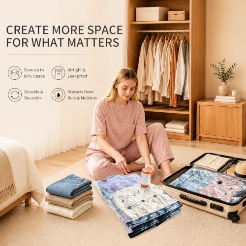 GONGSHI Vacuum Storage Bags with Electric Pump, 32-Piece Set | 1500mAh Rechargeable Cordless Pump, Ideal for Travel, Closet Organization, Moving, Dorms, Seasonal Storage, Clothes & Bedding - Image 2