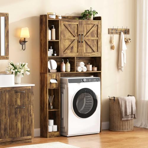 Vabches Over The Toilet Storage Cabinet with 2 Barn Doors, Rustic Brown - Image 6