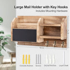 Lwenki Mail and Key Holder – Wall Mount Key Hanger with Shelf and 7 Metal Hooks – Decorative Natural Paulownia Wood Entryway Organizer with Mounting Hardware (16.5”W x 8.7”H x 3.5”D) (Wood) - Image 2
