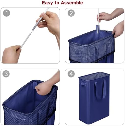 efluky Slim Laundry Basket, Narrow Laundry Hamper with Handles, Collapsible Dirty Clothes Hamper, Tall Laundry Bin for Laundry Room, Dorm and Bedroom, 12.7 Gallons(75L) Blue - Image 7