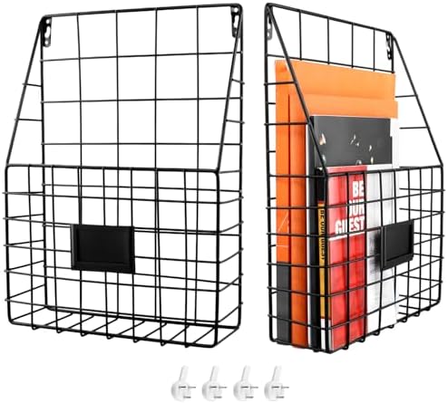 QWORK Metal Wire Wall Mounted File Organizer – 2 Pack Fits A4 & Letter Size, Space-Saving Storage for Office, Home & Entryway by QWORK