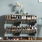 Shoe Cabinet Storage,Modern Freestanding Organizer with 4 Flip Drawers,Narrow Shoe Rack Cabinet for Entryway,Grey by QIVOMIX