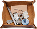 boshiho Valet Tray for Men, Leather Jewelry Catchall Key Phone Coin Box Change Caddy Bedside Storage Box (Light Brown) by boshiho