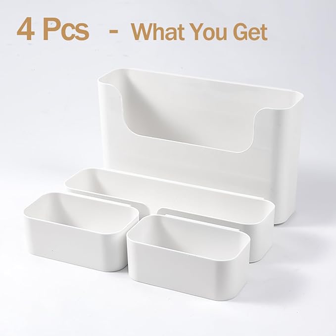 Adhesive Cabinet Door Organizer Storage 4 Pack, Door Rack Shelves Holder for Sink Kitchen Bathroom RV Pantry Bedroom Closet Laundry Office, White - Image 6