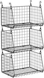 3-Pack Hanging Laundry Room Organizaton：Foldable Laundry Basket Wire Basket with 360°Rotating Hooks Small Space Organization Over Washer and Dryer Shelves - Hanging Closet Organizer, Black Patent by Sonyabecca