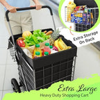 Our Modern Space Shopping Cart w/Waterproof Basket Liner & 360° Swivel Wheels | Foldable Collapsible & Lightweight | Perfect for Groceries Laundry Utility Cart - Silver - Image 4