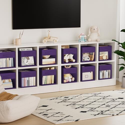 DIMJ Storage Cubes, Cube Storage Bin, 8 Pack Foldable Baskets with Window, Closet Storage Bins with Handle, 11x 11 inch Storage Cubes for Clothes, Toys, Books (Purple) - Image 5