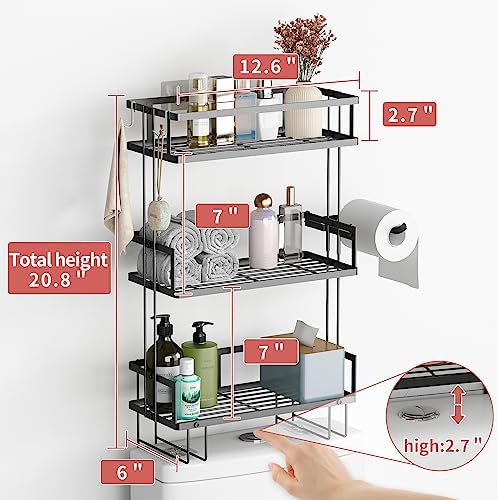 Godboat 3-Tier Over Toilet Storage Shelf, Wall-Mount with 2 Hook/Paper Rack - Image 2