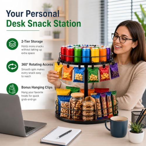 2 Tier Snack Organizer Lazy Susan with Chip Clips - Image 3