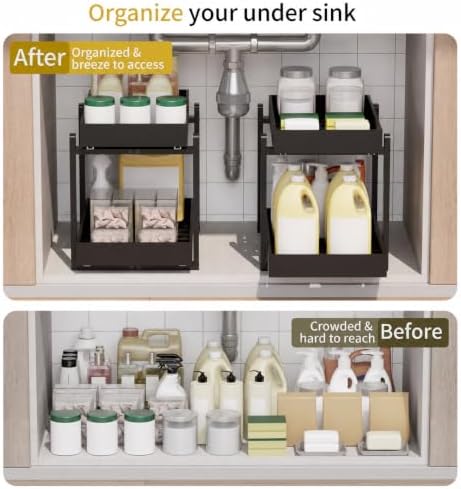 Bamboo Under Sink Organizer 2 Tier Pull Out Cabinet Storage Drawer - Image 3