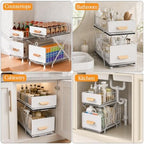 Pull Out Under Sink Organizer with Sliding Shelves, Adjustable Height (12.6–15.4"), 2 Tier Under Cabinet Storage Rack, Foldable Kitchen Sink Organizer for Bathroom and Kitchen Storage, White - Image 4