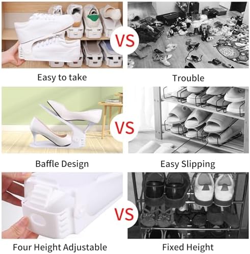 Antigo Shoes Slots Organizer for Closet, Adjustable Shoe Rack Organizador De Zapatos for Closet Organization, Shoe Storage Shoe Holder Space Saver for Entryway(12 Pack)(White) - Image 7