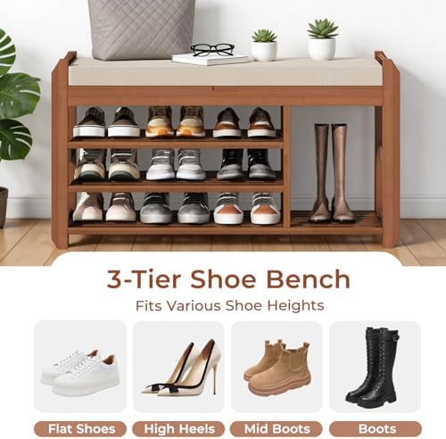 39.4" Shoe Rack Bench with Coat Rack, 3-Tier Entryway Storage Bench - Image 4