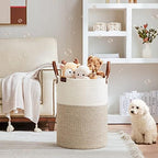 VIPOSCO 72L Tall Woven Rope Laundry Hamper, Leather Handles, White & Brown - Image 2
