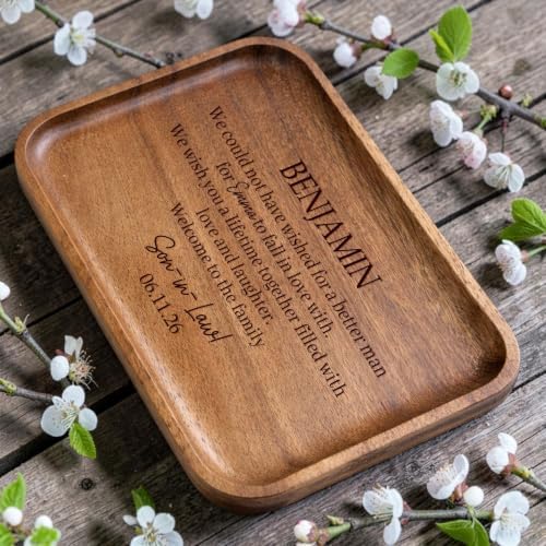 Personalized Wooden Valet Tray, Engraved Catchall Organizer for Son-in-Law, Custom Groom Gift from in-Laws, Wedding Keepsake Gift for Men, Welcome New Son to Our Family - Image 4